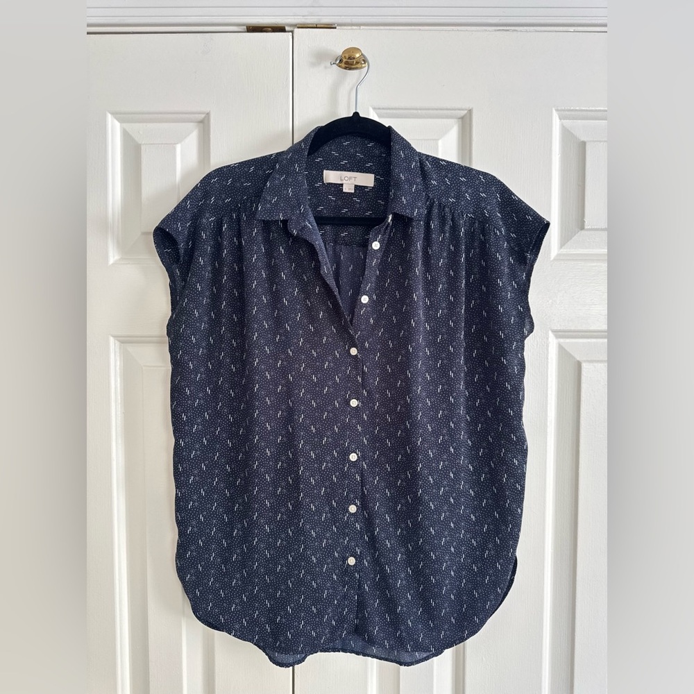 LOFT Dark Blue Patterned Shirt